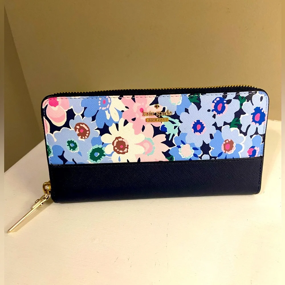 Kate Spade navy blue and floral wallet - Picture 1 of 3